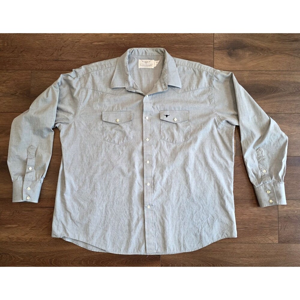Vintage Longhorn by Niver Western Shirt Mens 3XL 19 x 37 LS Gray Cowboy Yoke USA